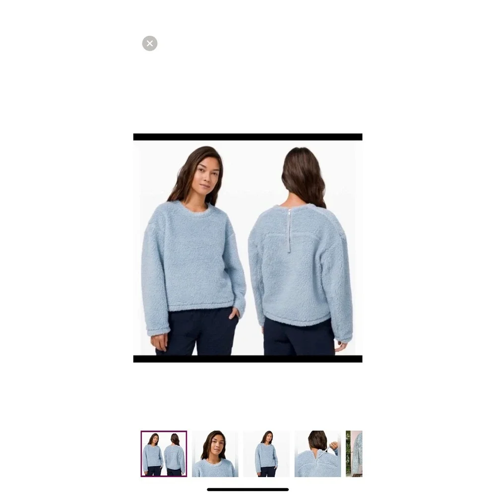 Lululemon Wool Whenever Crew Sweater Blue Fleece Back Zip Size‎ 4 LW3CHMS